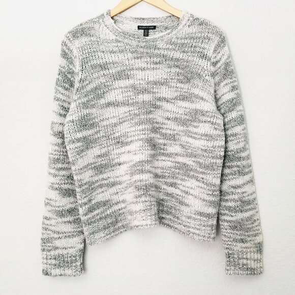 Eileen Fisher Merino Wool Silk Blend Marled Gray Sweater L Cozy Warm Crew $375 - Picture 4 of 15